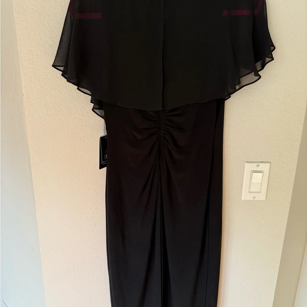 New Adrianna Papell Black Midi Dress with Ruffle Detail